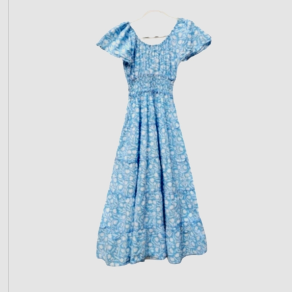 Pink City Prints Rah Rah Maxi Dress in Baby Tulip, blue maxi smocked (small) - Picture 7 of 10